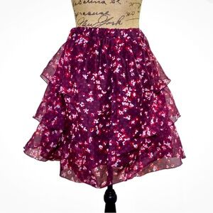 *NWT* SZ 6 Burgundy Floral Patterned Tiered/Ruffle Skirt